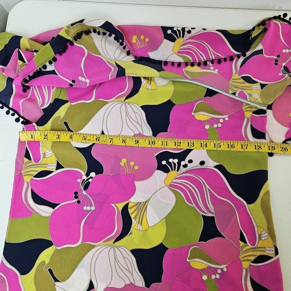 Trina Turk Kahe One Shoulder Floral Silk Top With Ruffle Overlay *Pink Spots* M - Picture 13 of 14